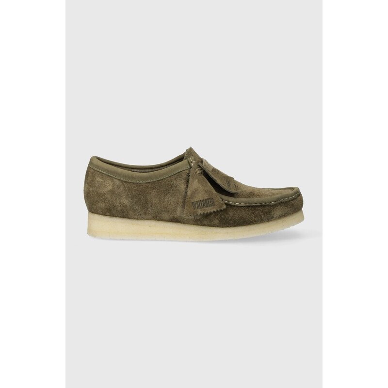 Semišové polobotky Clarks Originals Wallabee pánské, zelená barva, 26175710