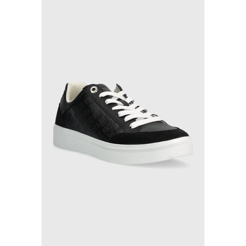 Kožené sneakers boty Tommy Hilfiger COURT SNEAKER MONOGRAM černá barva, FW0FW07812