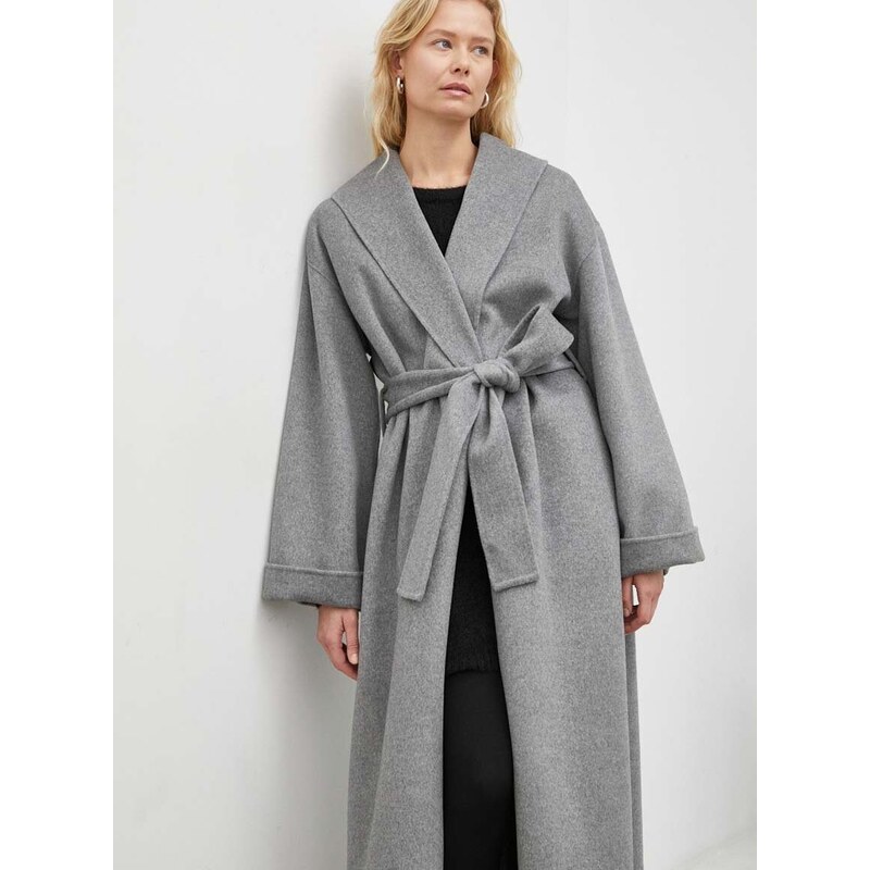 Vlněný kabát By Malene Birger šedá barva, přechodný, oversize