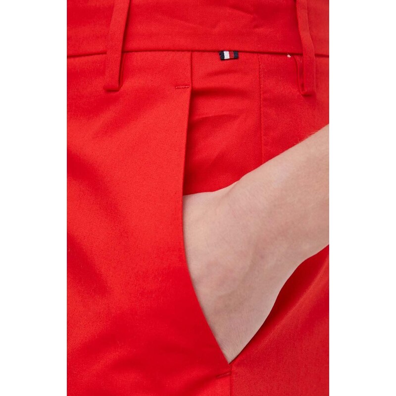Kraťasy Tommy Hilfiger dámské, červená barva, hladké, high waist
