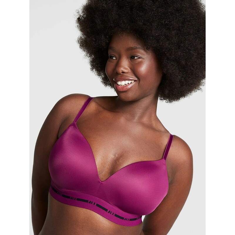 Victoria's Secret PINK Push-up podprsenka bez kostic Wireless Push-Up Bra Vivid Magenta