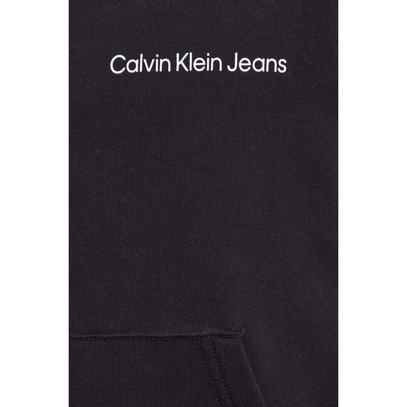 Bavlněná mikina Calvin Klein Jeans pánská, černá barva, s kapucí, hladká