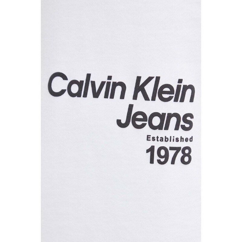 Bavlněná mikina Calvin Klein Jeans pánská, béžová barva, s potiskem