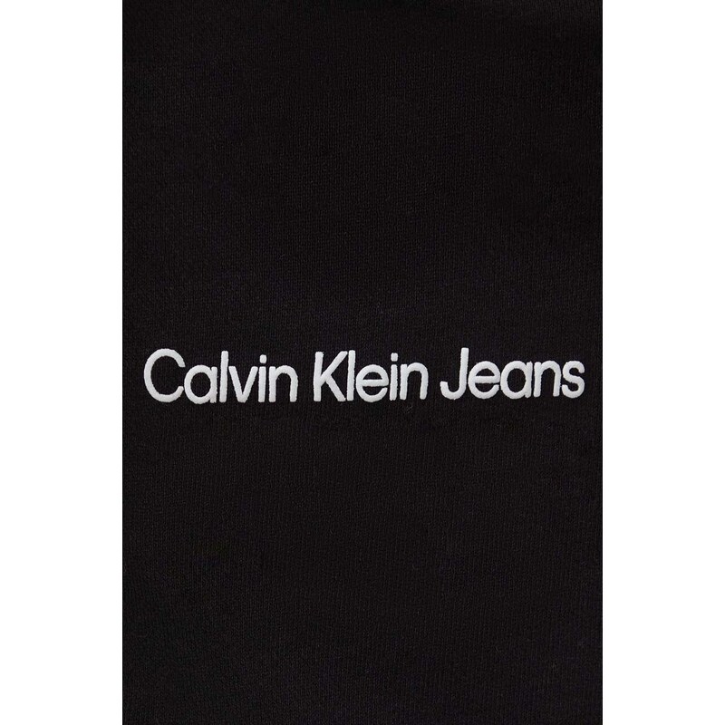 Bavlněná mikina Calvin Klein Jeans pánská, černá barva, s kapucí, s potiskem