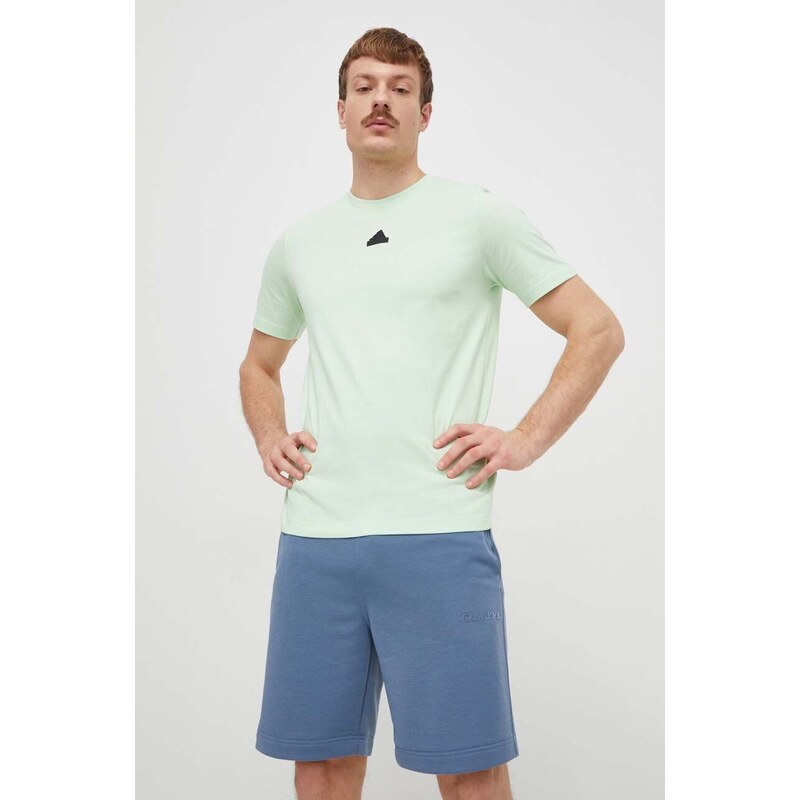 Bavlněné tričko adidas zelená barva, s potiskem, IN6237