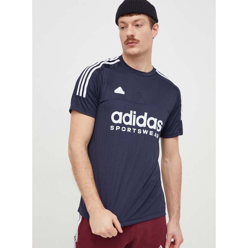 Tréninkové tričko adidas Tiro tmavomodrá barva, s potiskem, IS1501