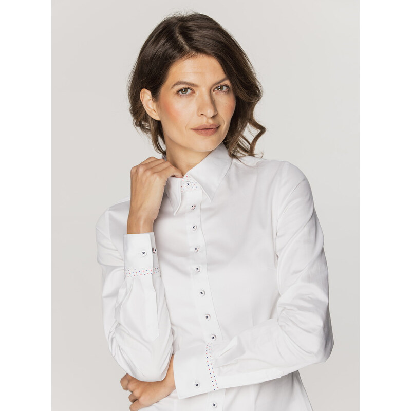 Willsoor Dámská bílá košile s barevnými kontrastními prvky 16198