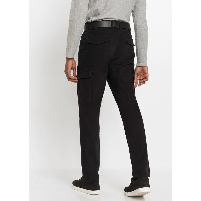 bonprix Strečové cargo kalhoty Slim Fit, Straight Černá