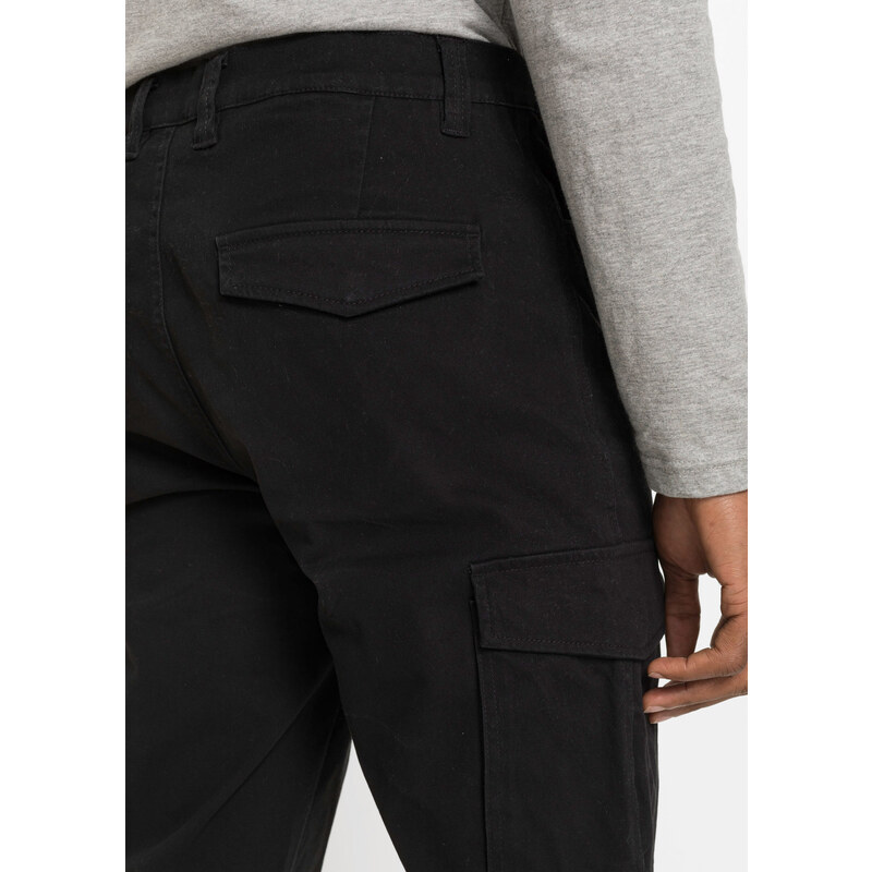 bonprix Strečové cargo kalhoty Slim Fit, Straight Černá