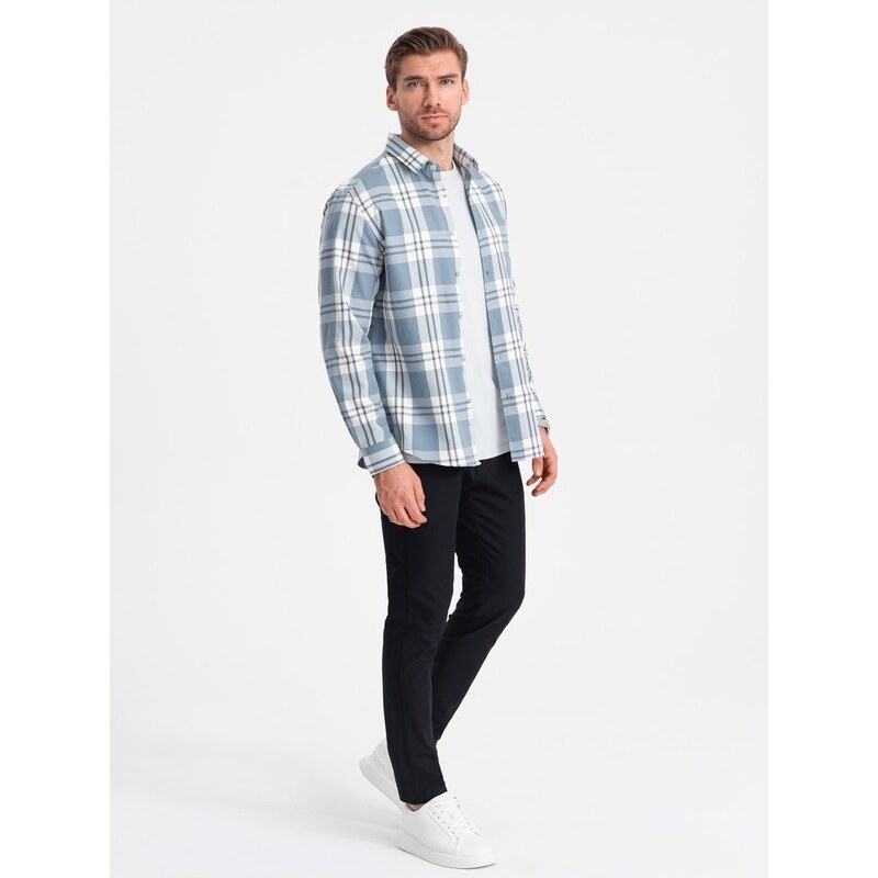 Ombre Clothing Trendy flanelová károvaná modro krémová košile V1 SHCS-0157