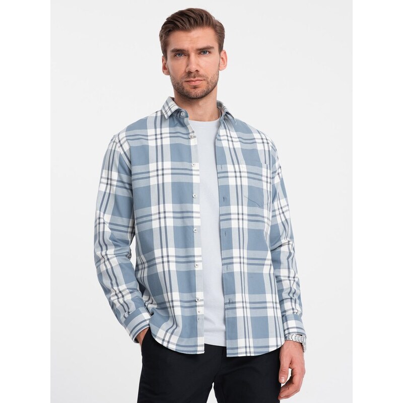 Ombre Clothing Trendy flanelová károvaná modro krémová košile V1 SHCS-0157