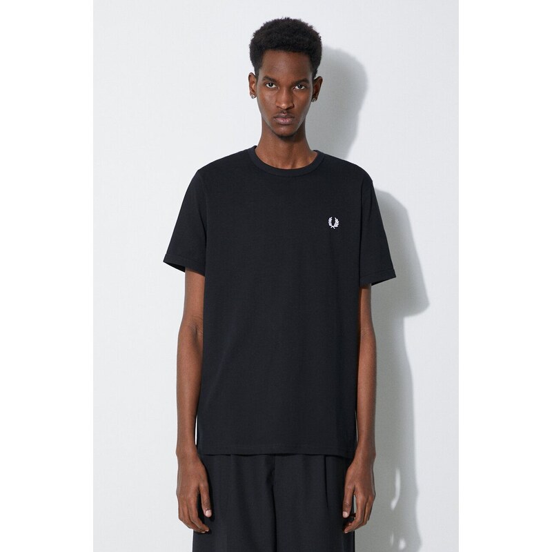 Bavlněné tričko Fred Perry Ringer T-Shirt černá barva, s aplikací, M3519.102