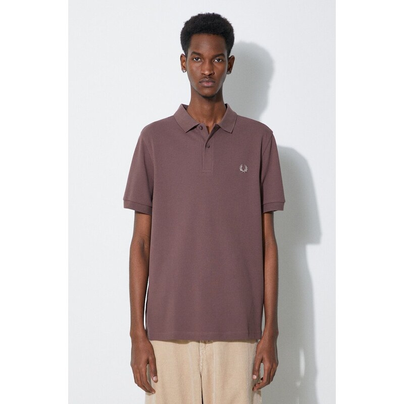 Bavlněné polo tričko Fred Perry Plain Shirt hnědá barva, s aplikací, M6000.U85