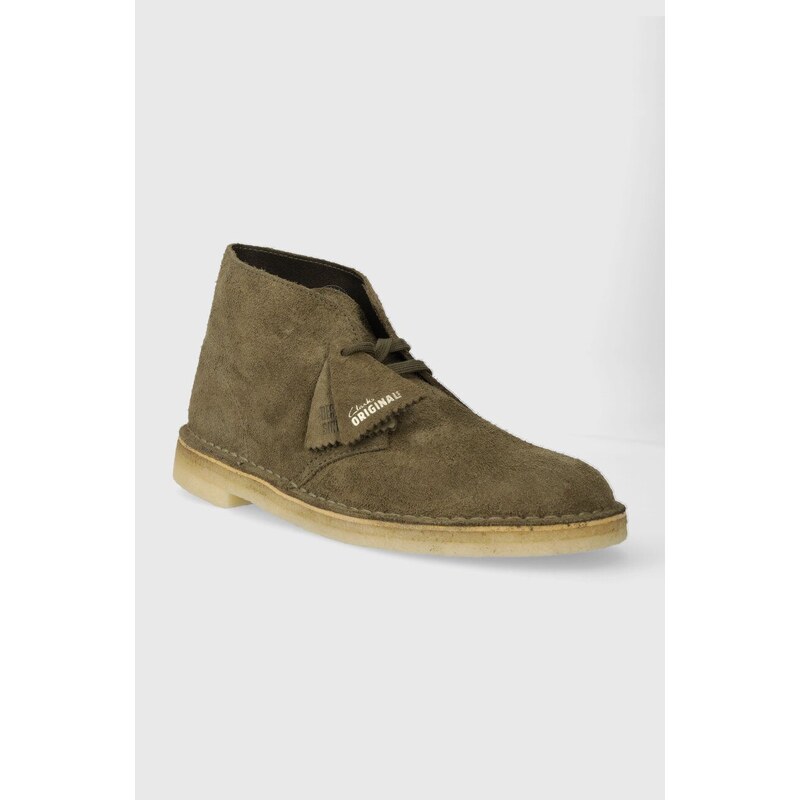 Semišové polobotky Clarks Originals Desert Boot pánské, zelená barva, 26176626