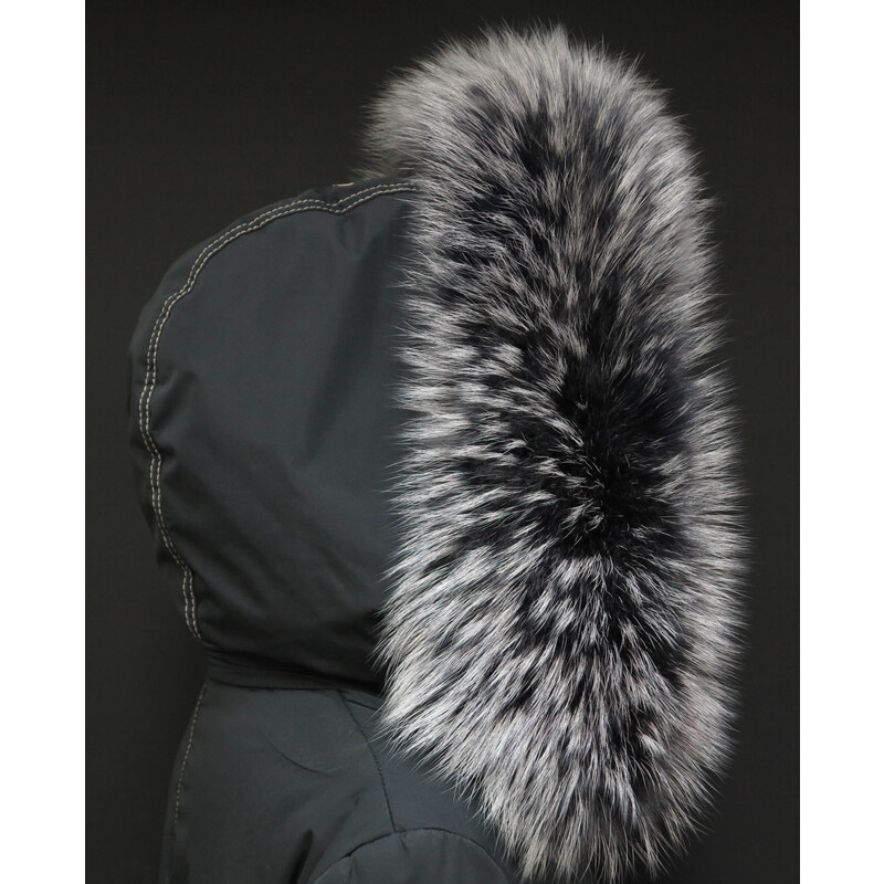 Špongr Kožešinový lem límec na kapuci z finského mývalovce 10033 BLACK & WHITE