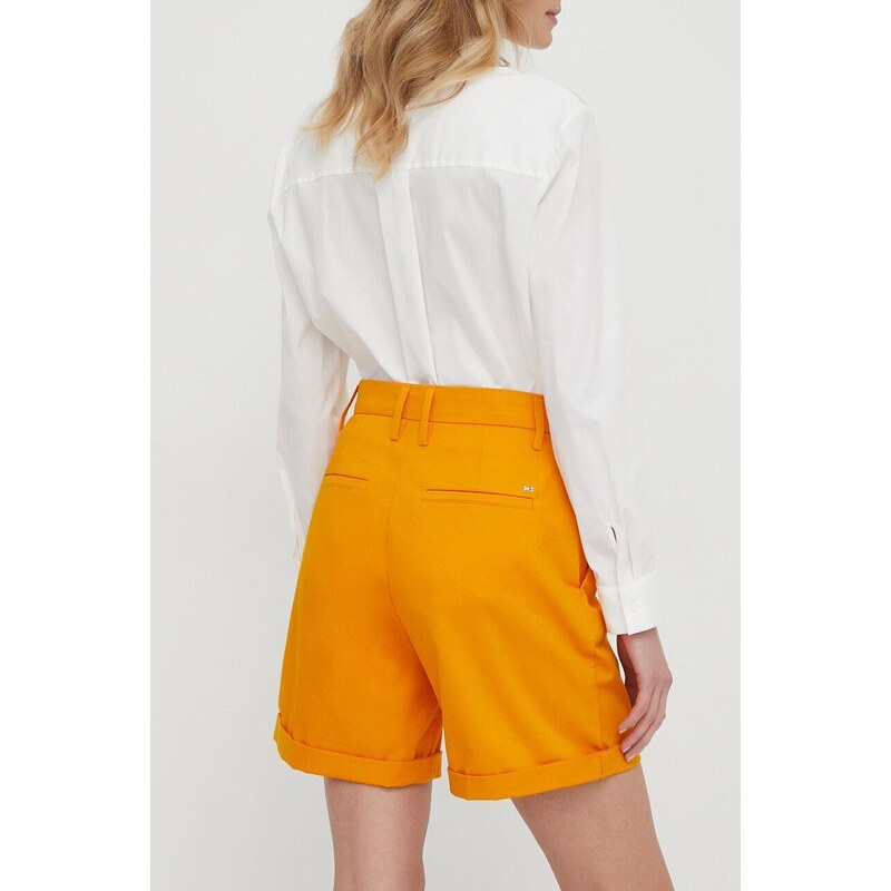 Kraťasy Tommy Hilfiger dámské, oranžová barva, hladké, high waist