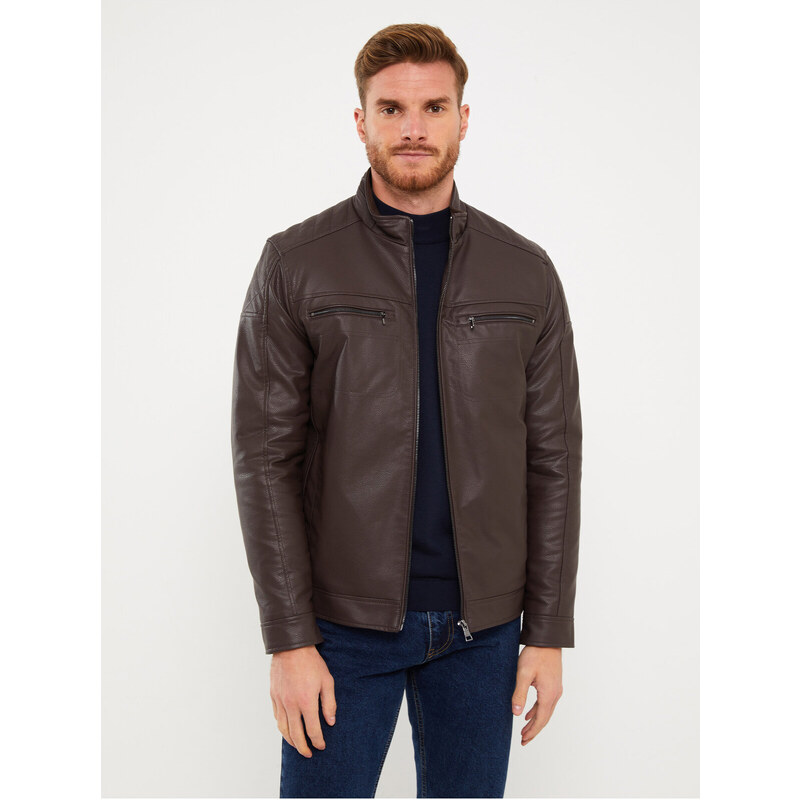 LC Waikiki Standard Fit High Neck Men's Leather Look Coat