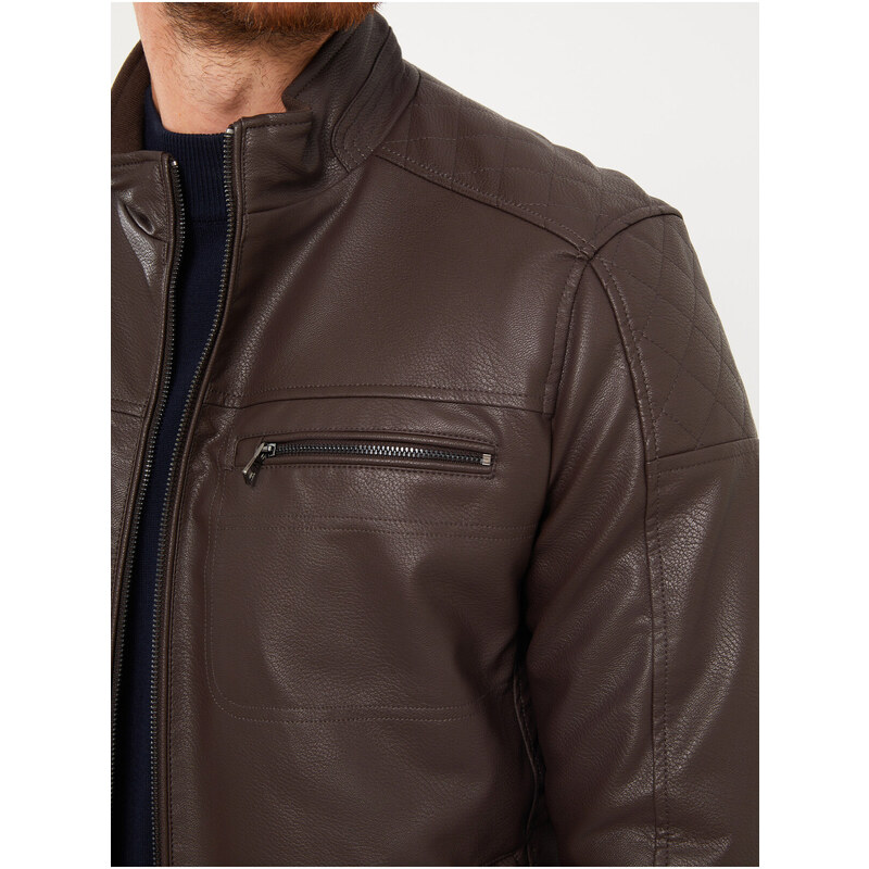 LC Waikiki Standard Fit High Neck Men's Leather Look Coat