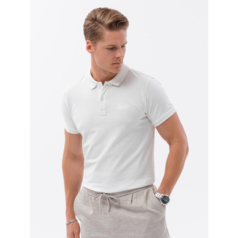 Ombre Clothing Bavlněná ecru polokošile s jemným nápisem V7 S1746