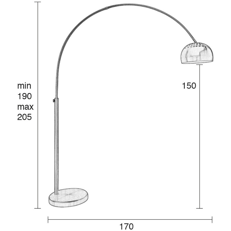 Stříbrná stojací lampa ZUIVER BOW 190 - 205 cm