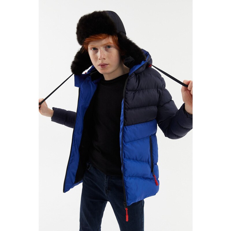 River Club Boy's Water and Windproof Fiber Lined Dark Blue-sax Hooded Coat