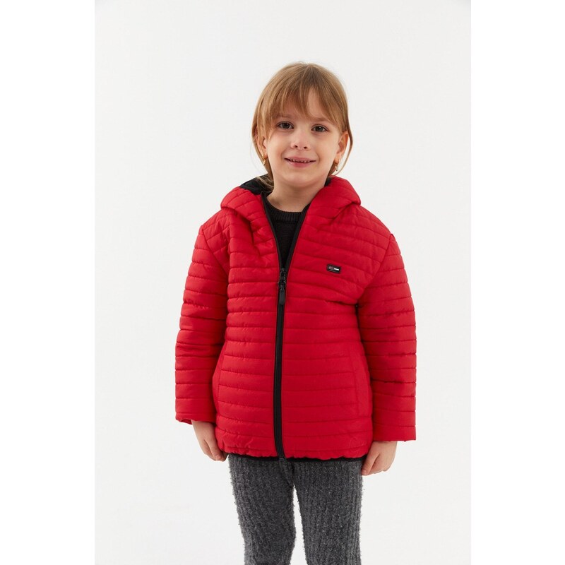 River Club Girl's Water and Windproof Fiber Red Hooded Coat