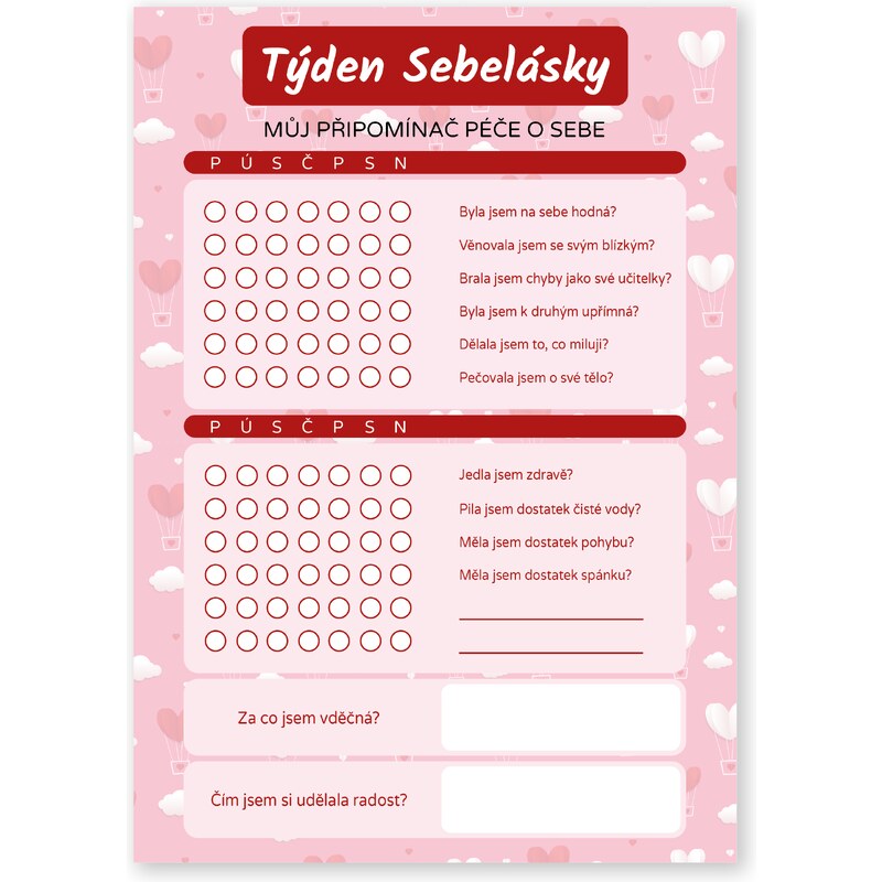 Týden Sebelásky - odškrtávací list pro ženy FeelHappy.cz