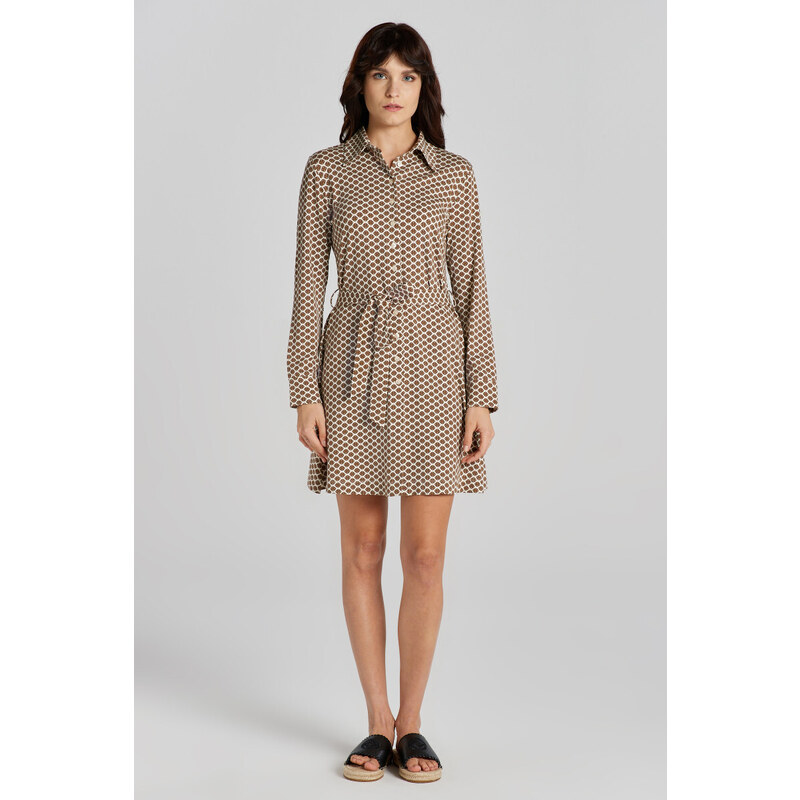 ŠATY GANT SLIM MONOGRAM JERSEY SHIRT DRESS hnědá XS