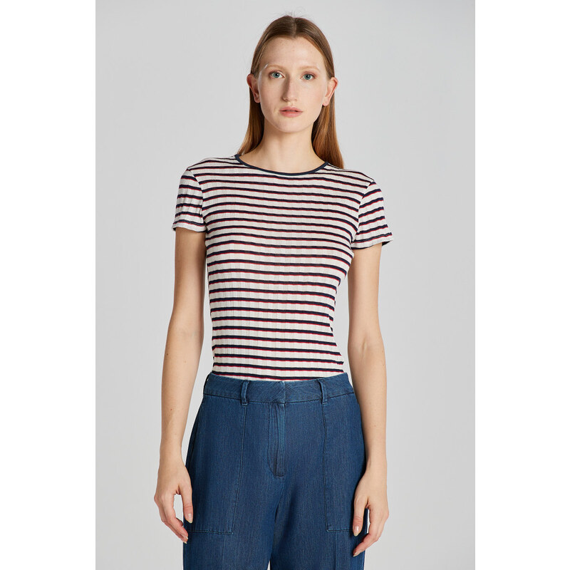 TRIČKO GANT STRIPED RIBBED SS T-SHIRT CLASSIC BLUE 89451287