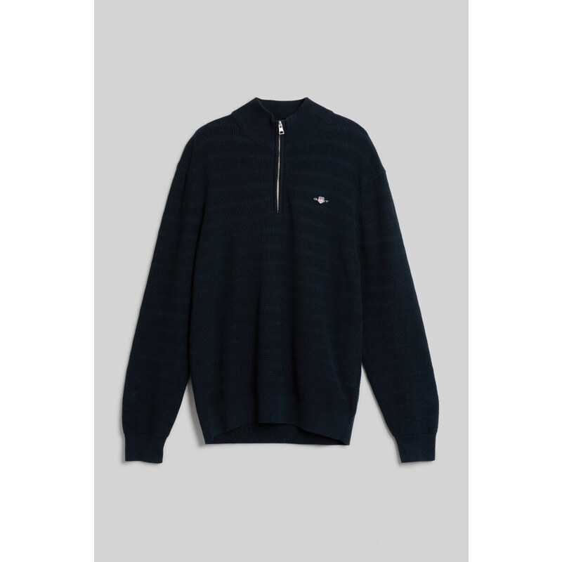 SVETR GANT STRIPE TEXTURED COTTON H-ZIP EVENING BLUE