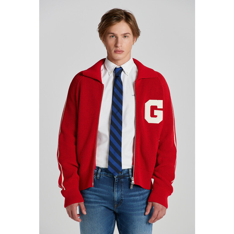 SVETR GANT CROPPED SHINY COTTON TRACK JACKET RUBY RED