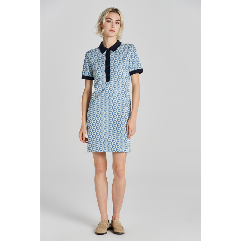 ŠATY GANT G-PATTERN JAQUARD SS POLO DRESS DOVE BLUE