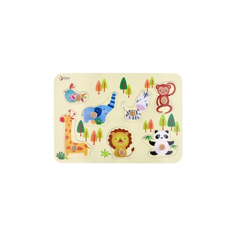 Teddies Vkládačka/Puzzle deskové obrysové zoo dřevo 30x21cm ve fólii 18m+