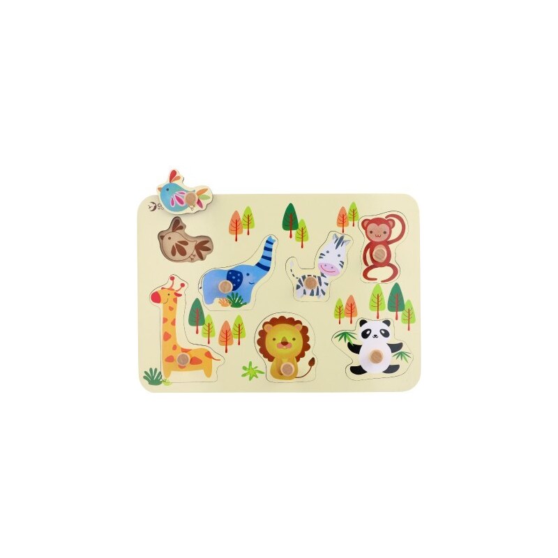 Teddies Vkládačka/Puzzle deskové obrysové zoo dřevo 30x21cm ve fólii 18m+