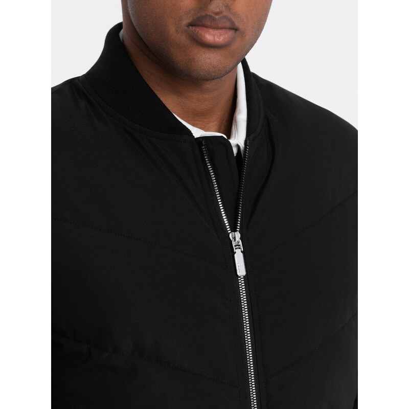 Ombre Men's quilted bomber jacket with metal zippers - black