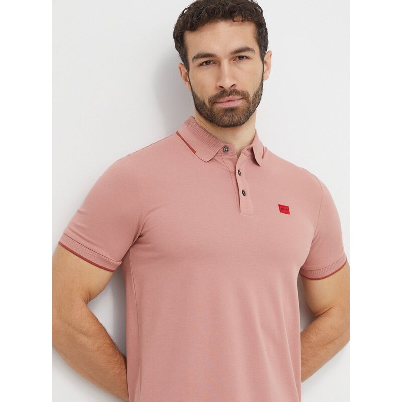 Bavlněné polo tričko HUGO růžová barva