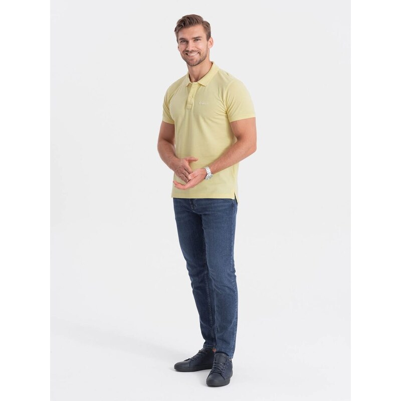 Ombre Clothing Bavlněná žlutá polokošile s jemným nápisem V4 S1746