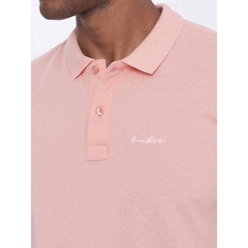 Ombre Clothing Bavlněná růžová polokošile s jemným nápisem V5 S1746