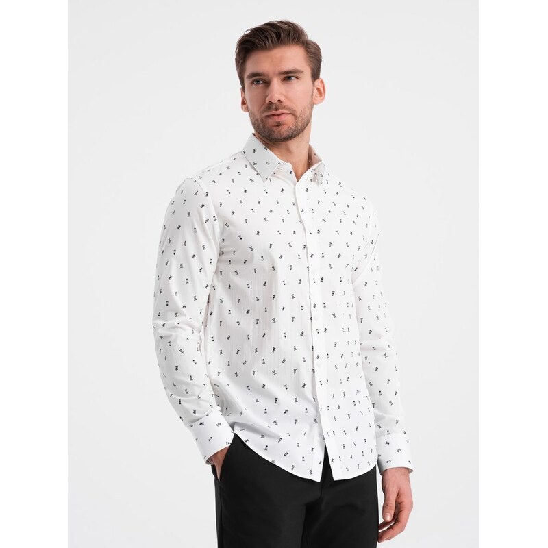 Ombre Clothing Zajímavá bílá košile s trendy vzorem V2 SHCS-0151