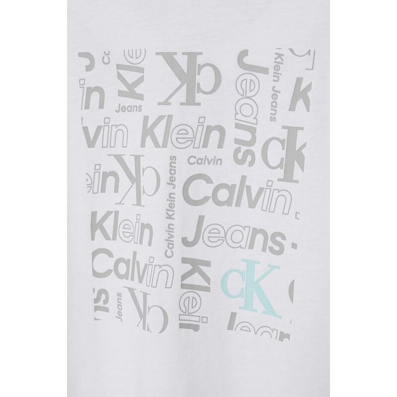 Dětské bavlněné tričko Calvin Klein Jeans bílá barva, s potiskem