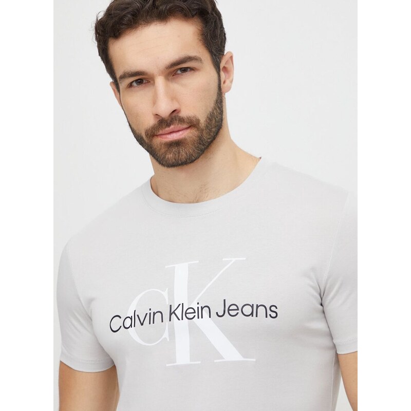 Bavlněné tričko Calvin Klein Jeans šedá barva, s potiskem