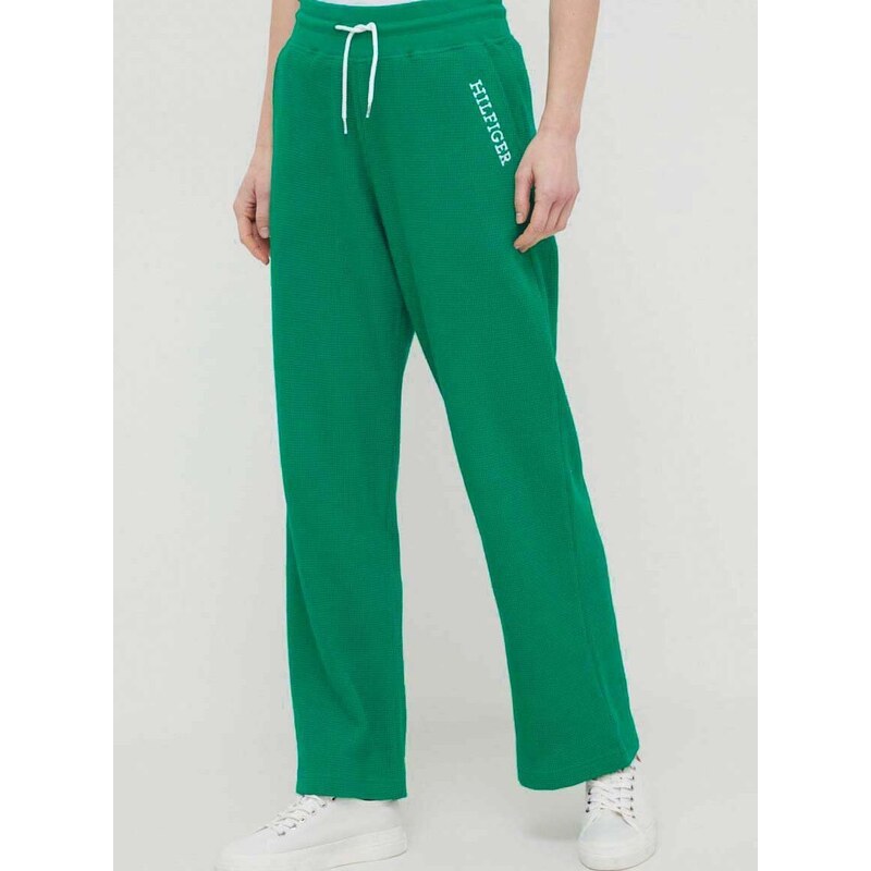 Kalhoty Tommy Hilfiger zelená barva, s aplikací