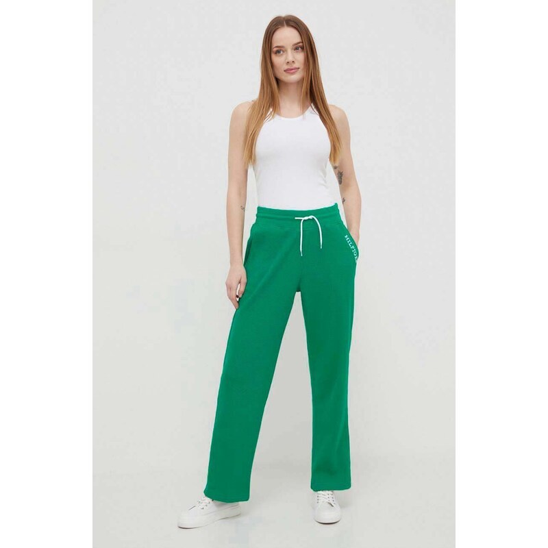 Kalhoty Tommy Hilfiger zelená barva, s aplikací