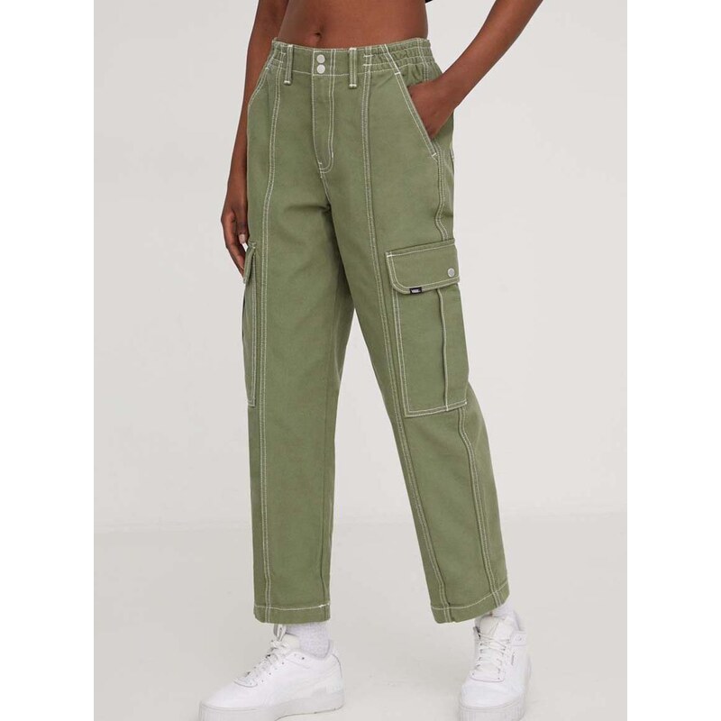 Kalhoty Vans dámské, zelená barva, jednoduché, high waist