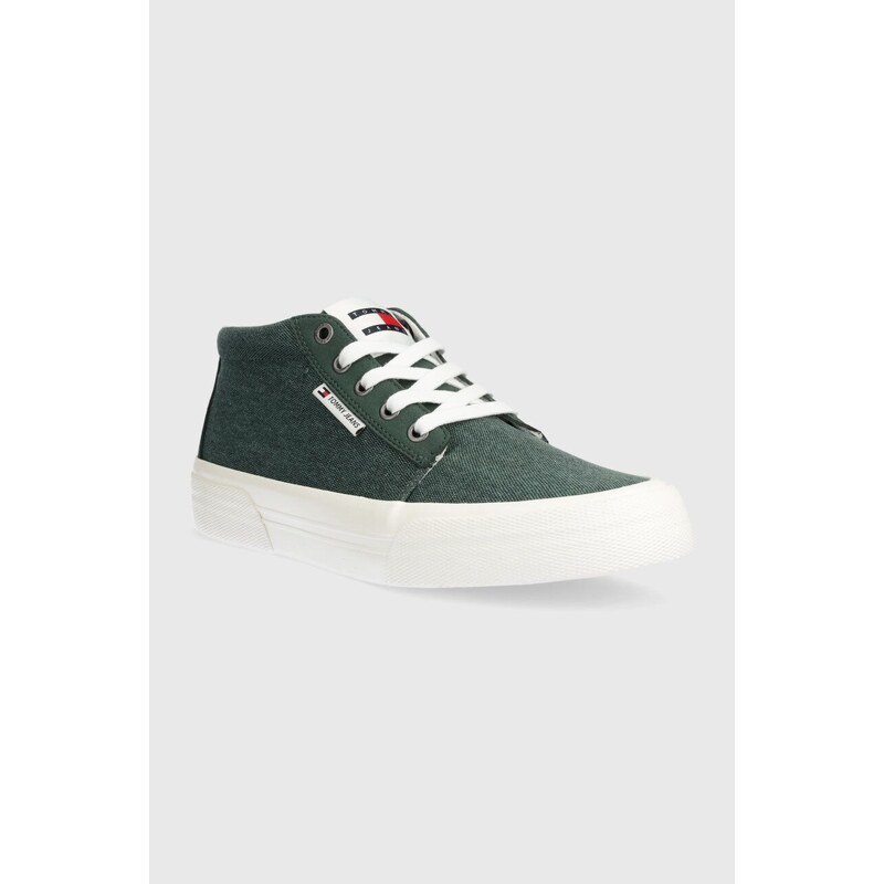 Sneakers boty Tommy Jeans TJM MID CUT CANVAS COLOR zelená barva, EM0EM01412