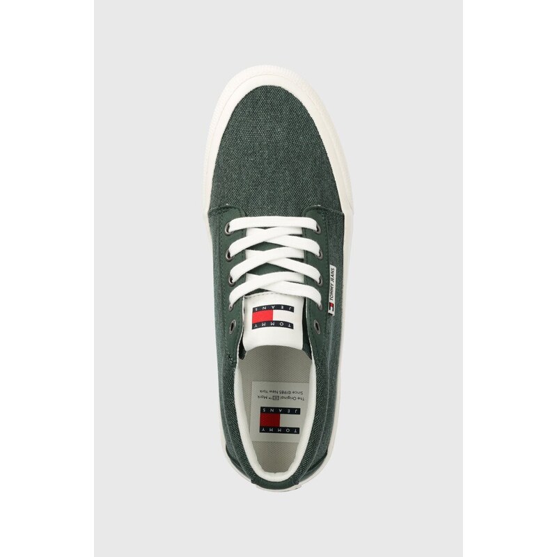 Sneakers boty Tommy Jeans TJM MID CUT CANVAS COLOR zelená barva, EM0EM01412