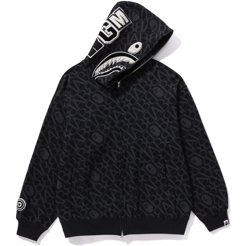 Bape Sport Monogram Shark Full Zip Hoodie Black