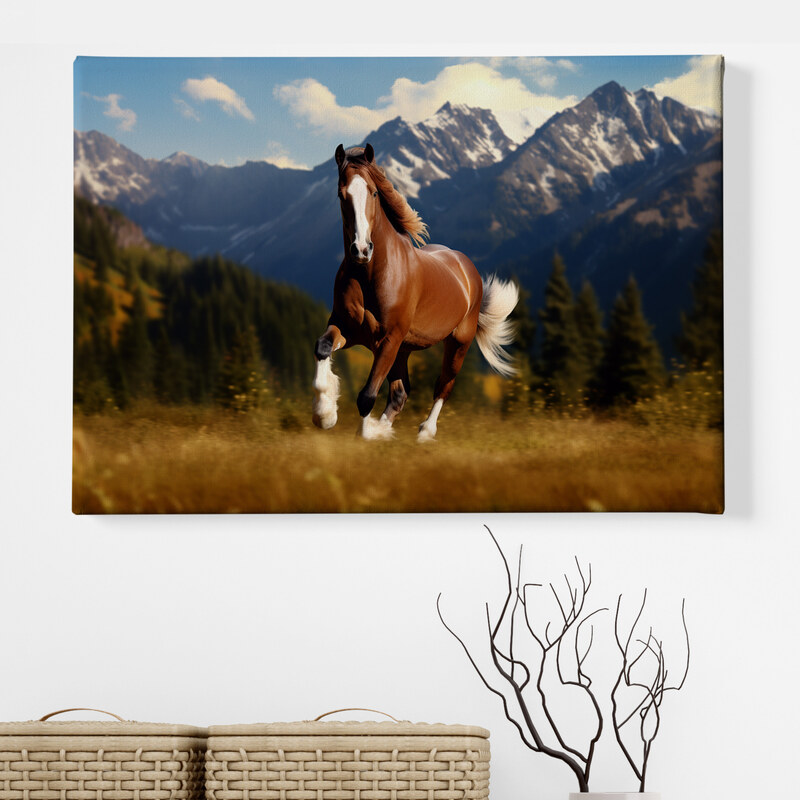 Obraz na plátně - Divoký kůň Majesty na planině v horách FeelHappy.cz
