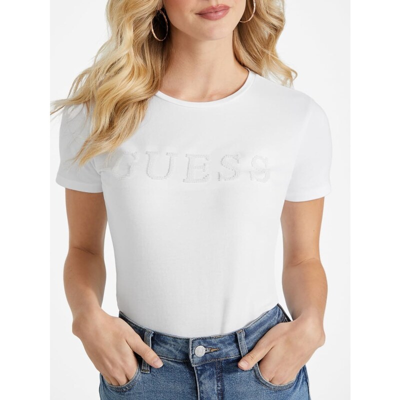 Guess dámské tričko Azure bílé s korálky