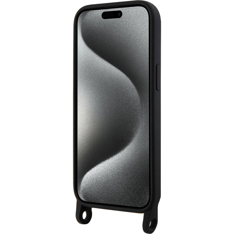 Ochranný kryt na iPhone 15 - Karl Lagerfeld, Liquid Silicone Crossbody Ikonik Black